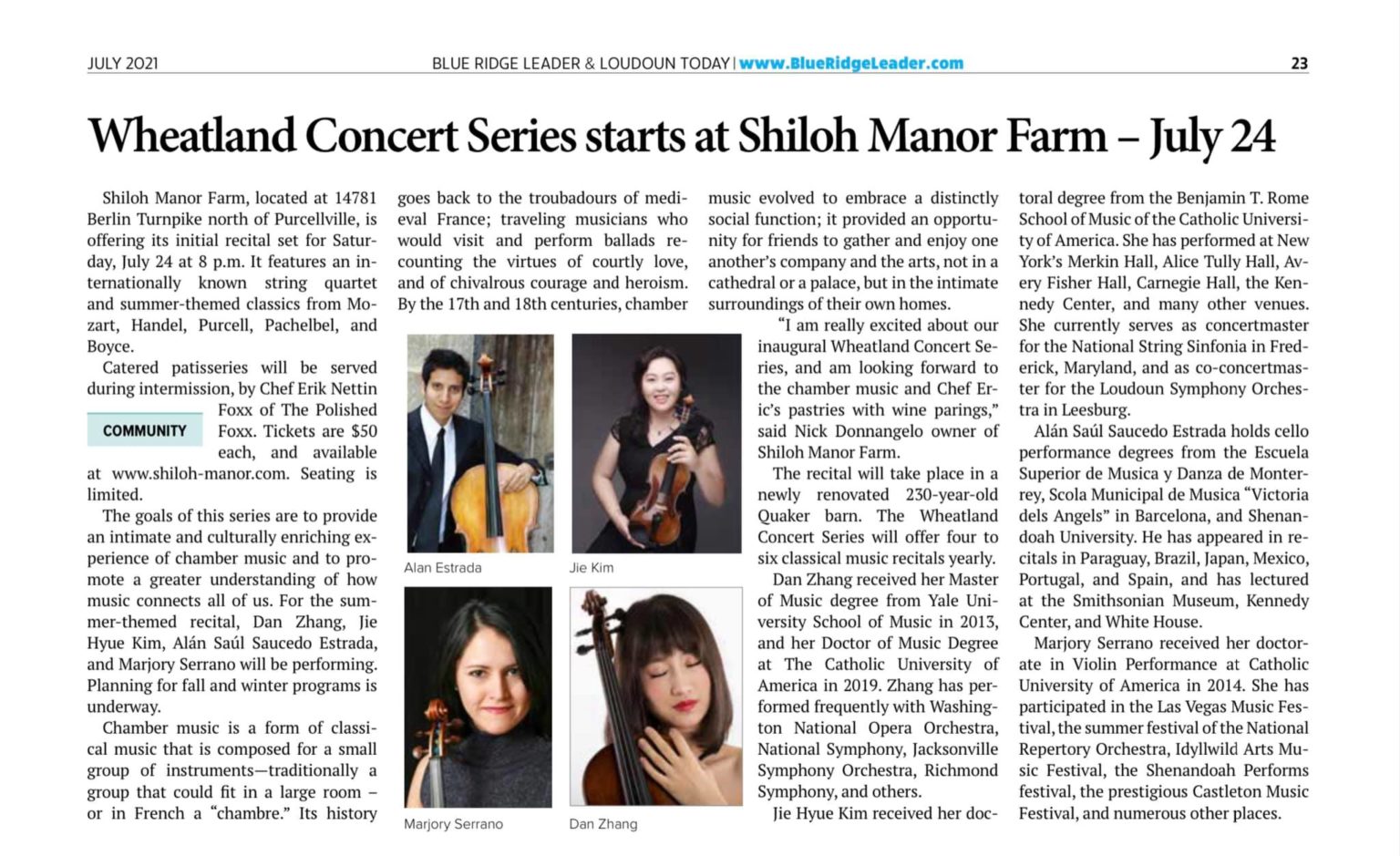 Wheatland Concert Series at Shiloh Manor Program Guide Shiloh Manor Farm