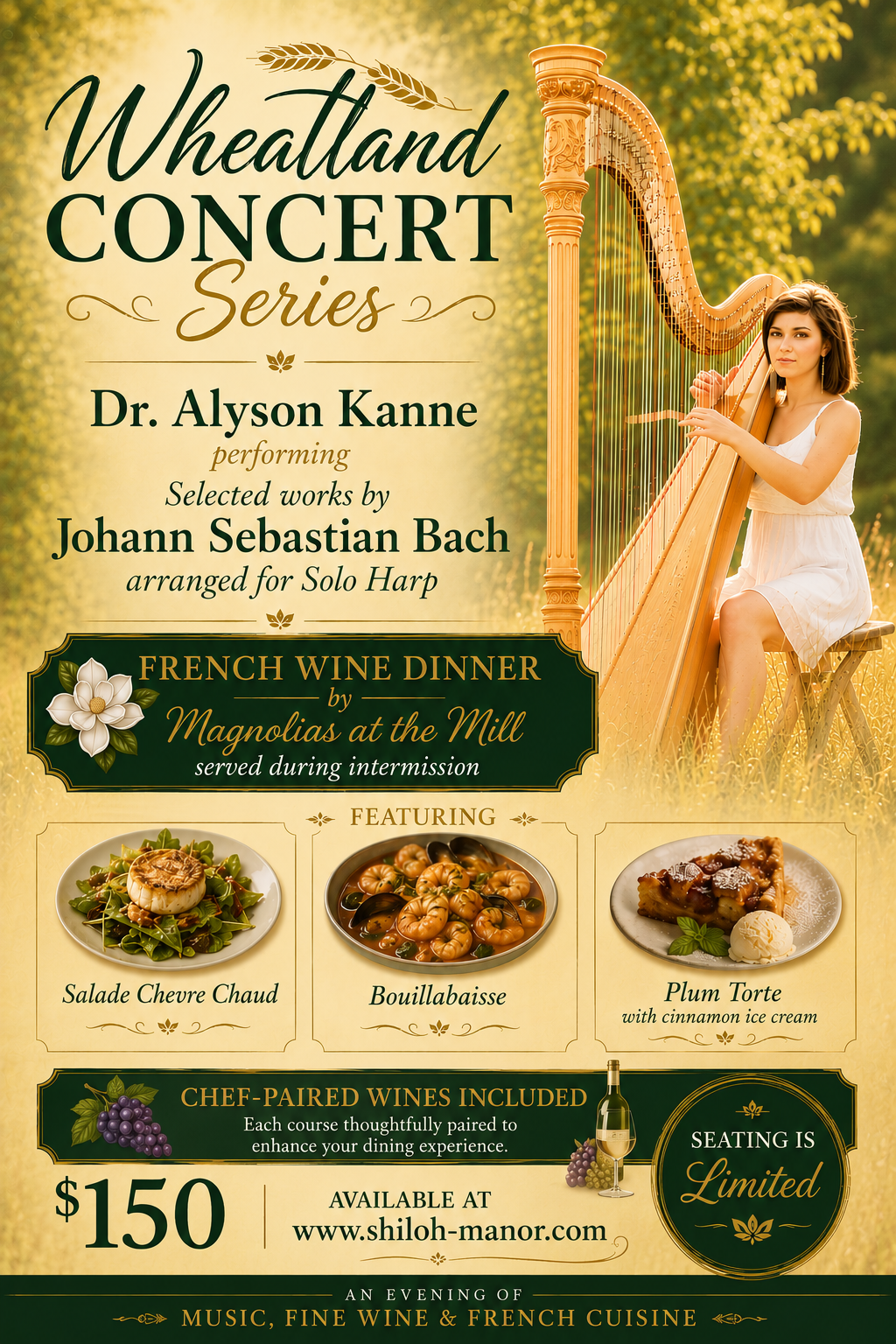 Bach by Harp & French Dinner at Shiloh Manor - Aug 22, 2026 - Image 2